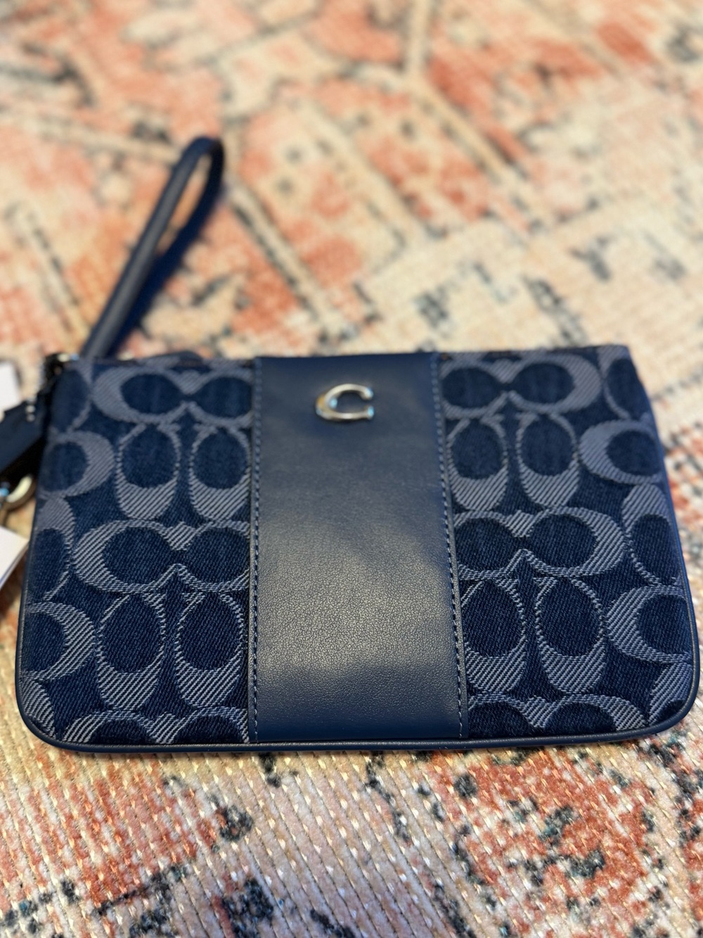 Authentic Brand New Coach Signature Jacquard Corner Zip Wristlet